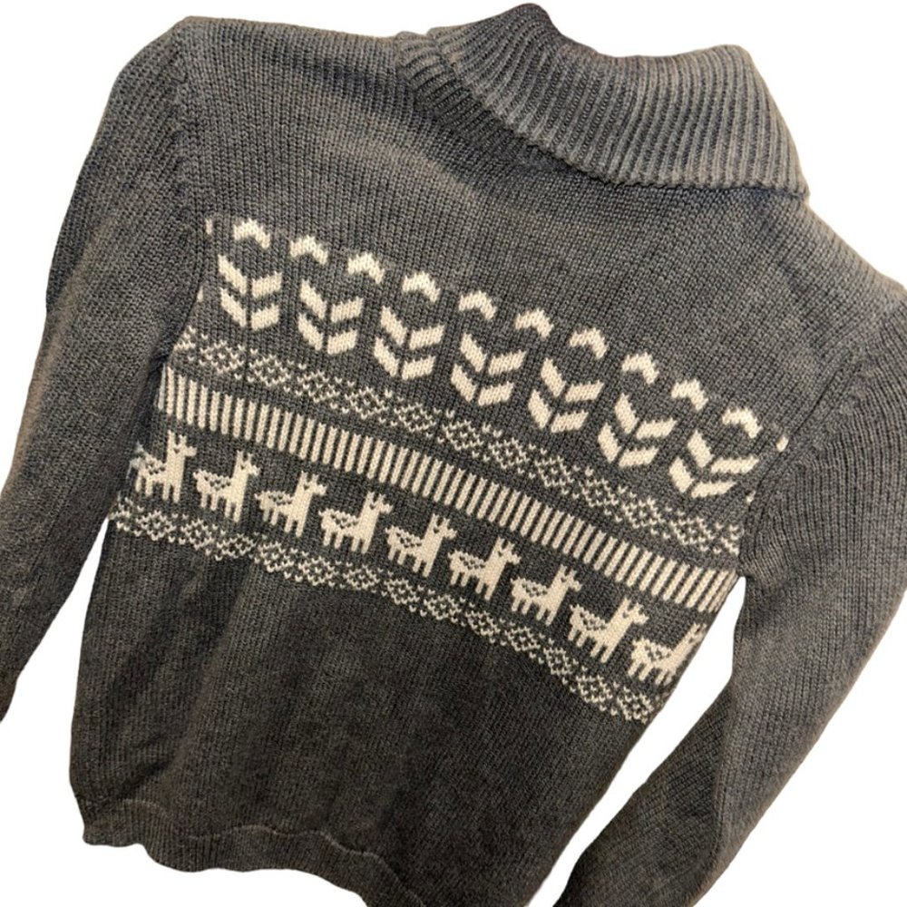 Tea Collection Boys' Gray Shawl-Collar Cardigan with Reindeer Pattern - Picture 4 of 5